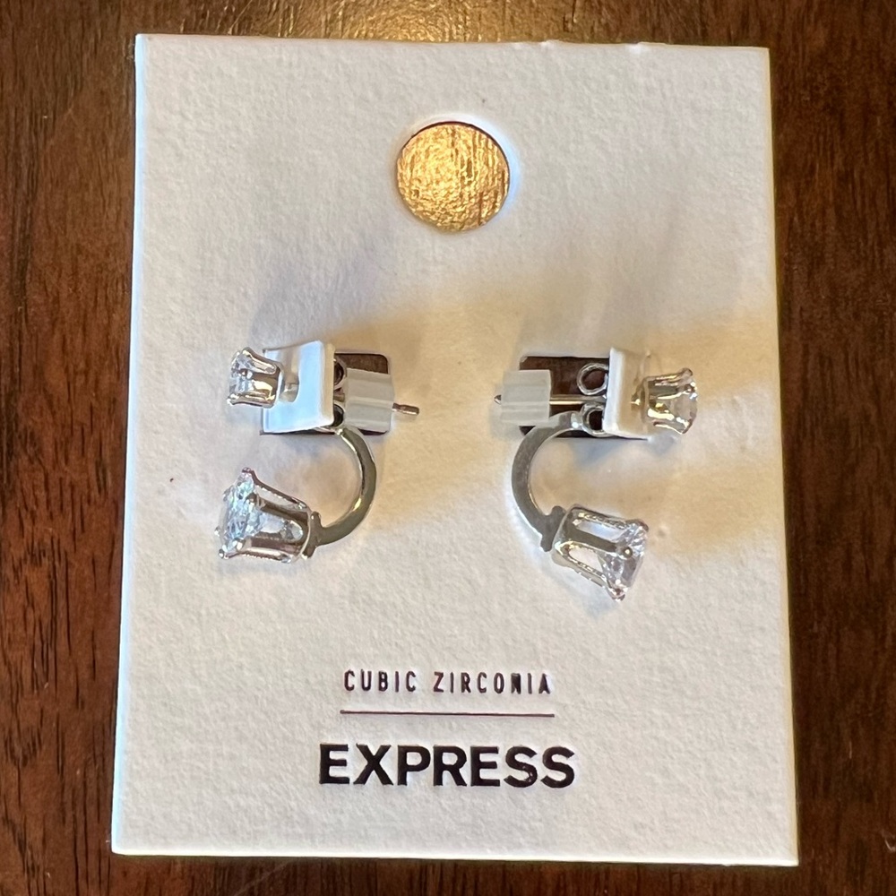 NWT Express C Shaped Cubic Zirconia Stud Earrings Silver Tone